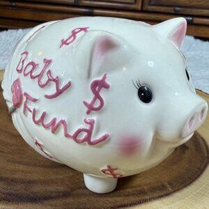 Baby Fund Ceramic Diaper Pin Pink and White Piggy Bank